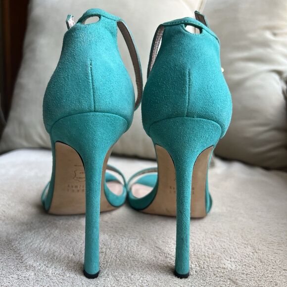 Stuart Weitzman Nudist Turquoise Teal Suede Stiletto Heeled Sandals Women 5 M - Picture 11 of 16